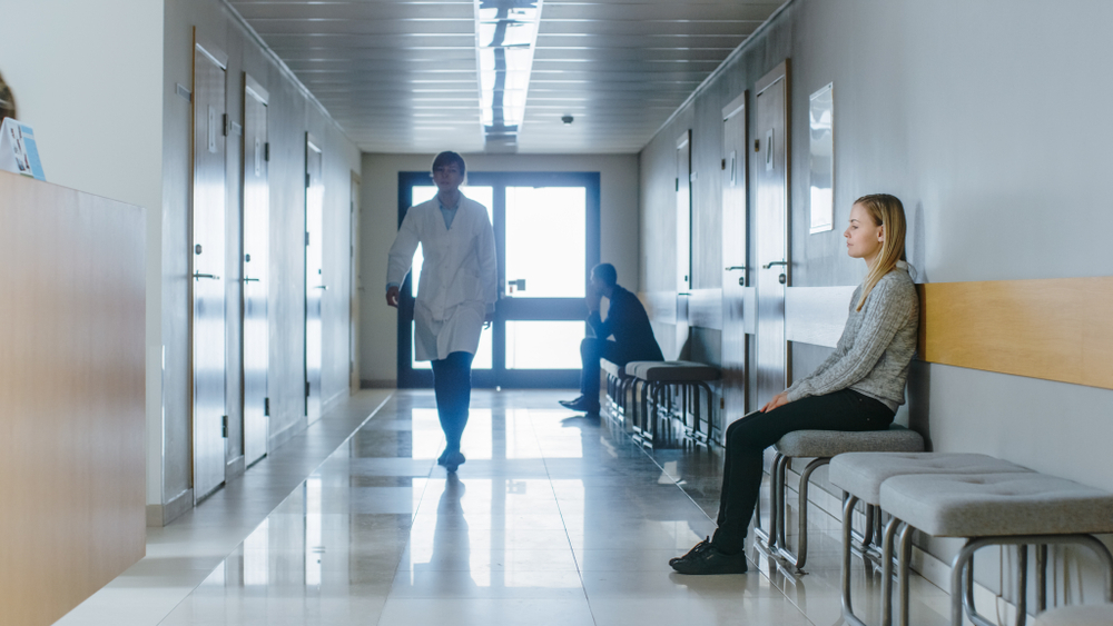 Hospital personnel in a hallway